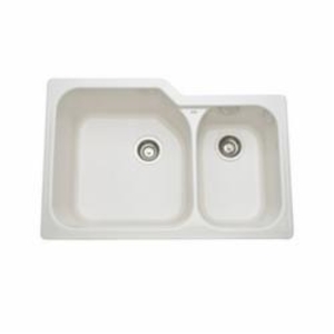 Rohl® 6337-68 Allia Kitchen Sink, Biscuit, Rectangle Shape, 18-1/4 in Left, 11-1/8 in Right L x 18-3/4 in Left, 16-1/4 in Right W x 10 in Left, 8 in Right D Bowl, 33 in L x 22 in W x 10-3/4 in H, Under Mount, Fireclay