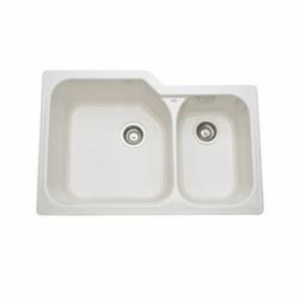 Rohl® 6337-68 Allia Kitchen Sink, Biscuit, Rectangle Shape, 18-1/4 in Left, 11-1/8 in Right L x 18-3/4 in Left, 16-1/4 in Right W x 10 in Left, 8 in Right D Bowl, 33 in L x 22 in W x 10-3/4 in H, Undermount, Fireclay