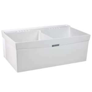 ELM® 26W UTILATWIN® Premier Laundry/Utility Tub, 40 in W x 24 in D x 34 in H, Wall Mount, Crushed Stone Blend/Fiberglass, White