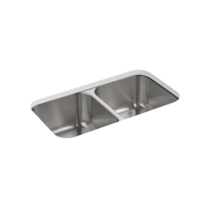 Sterling® 11444-NA Kitchen Sink With SilentShield® Technology, McAllister®, Luster, Rectangle Shape, 14-1/16 in Left, 14-1/16 in Right L x 15-3/4 in Left, 15-3/4 in Right W, 32 in L x 18 in W x 8-9/16 in H, Under Mount, 18 ga Stainless Steel