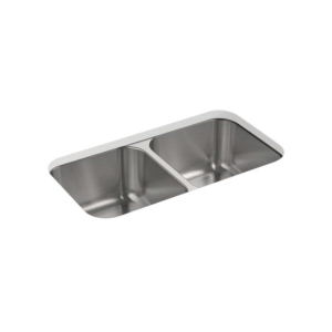 Sterling® 11444-NA Kitchen Sink with SilentShield® Technology, McAllister®, Luster, Rectangle Shape, 14-1/16 in Left, 14-1/16 in Right L x 15-3/4 in Left, 15-3/4 in Right W, 32 in L x 18 in W x 8-9/16 in H, Under Mount, 18 ga Stainless Steel