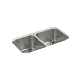 Sterling® 11444-NA Kitchen Sink with SilentShield® Technology, McAllister®, Luster, Rectangle Shape, 14-1/16 in Left, 14-1/16 in Right L x 15-3/4 in Left, 15-3/4 in Right W, 32 in L x 18 in W x 8-9/16 in H, Undermount, 18 ga Stainless Steel