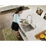 Moen® G18220 Kitchen Sink, Brushed, Rectangle Shape, 13-5/8 in Left, 13-5/8 in Right L x 16-5/8 in Left, 16-5/8 in Right W x 9 in Left, 9 in Right D Bowl, 21 in W x 13-1/4 in D x 33 in H, Undermount, 18 ga Stainless Steel