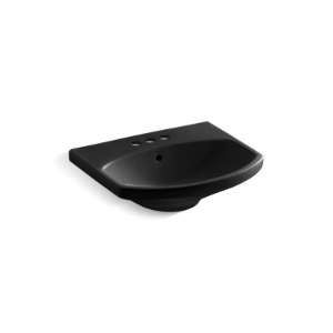 Kohler® 2363-4-7 Bathroom Sink Basin with Overflow, Cimarron®, Arched Shape, 2 in Faucet Hole Spacing, 22-3/4 in W x 18-7/8 in D x 7-11/16 in H, Pedestal Mount, Vitreous China, Black