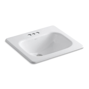 Kohler® 2895-4-0 Tahoe® Self-Rimming Bathroom Sink with Overflow Drain, Rectangular Shape, 4 in Faucet Hole Spacing, 21 in W x 19 in D x 8-9/16 in H, Drop-In Mount, Enameled Cast Iron, White