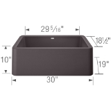 Blanco 401779 IKON™ SILGRANIT® Apron Front Composite Sink, Rectangle Shape, 30 in W x 10 in D x 19 in H, Granite, Cinder