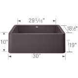 Blanco 401779 Ikon Apron Front Composite Sink, Rectangle Shape, 30 in W x 10 in D x 19 in H, Granite, Cinder