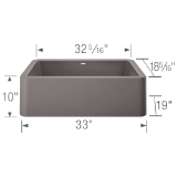 Blanco 401900 IKON™ SILGRANIT® Apron Front Composite Sink, Rectangle Shape, 33 in W x 10 in D x 19 in H, Granite, Metallic Gray