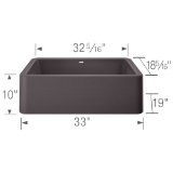 Blanco 401985 Ikon Apron Front Composite Sink, Rectangle Shape, 33 in W x 10 in D x 19 in H, Granite, Cinder