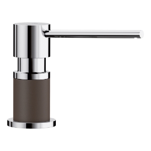 Blanco 402303 LATO Soap Dispenser, 10 fl-oz Capacity, 4-11/16 in OAL, Deck Mount, Solid Brass/Zamac, Polished Chrome/Café