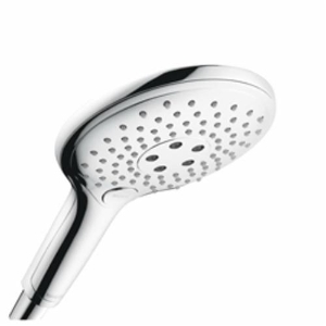 Hansgrohe 28588001 Raindance Select S 3-Jet Hand Shower, 2.5 gpm Flow Rate, 3 Sprays, 5-7/8 in Dia Head, 1/2 in Connection, Polished Chrome