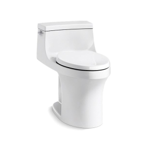 Kohler® 5172-0 Comfort Height® 1-Piece Toilet with Left Hand Trip Lever, San Souci®, Compact Elongated Bowl, 16-1/2 in H Rim, 12 in Rough-In, 1.28 gpf, White