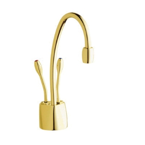 Insinkerator® Indulge™ 44252H FHC1100 Contemporary Instant Hot and Cool Water Dispenser Faucet, Residential, High-Arc Swivel Spout, French Gold, 2 Handles