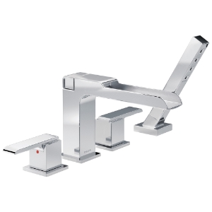 DELTA® T4768 Roman Tub Trim, Ara®, 18 gpm Flow Rate, 10 to 16 in Center, Chrome, 2 Handles, Traditional