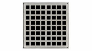 Infinity Drain® Q5PS 5" x 5" Strainer with Squares Pattern Decorative Plate and 2" Throat in Polished Stainless