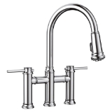 Blanco 442504 Empressa Bridge Faucet With Dual Spray, 1.5 gpm Flow Rate, Polished Chrome, 1 Handle, 3 Faucet Holes, Function: Traditional