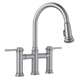 Blanco 442505 Empressa Bridge Faucet With Dual Spray, 1.5 gpm Flow Rate, Stainless, 1 Handle, 3 Faucet Holes, Function: Traditional