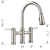 Blanco 442506 Empressa Bridge Faucet With Dual Spray, 1.5 gpm Flow Rate, Polished Nickel, 1 Handle, 3 Faucet Holes, Function: Traditional