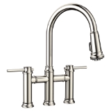 Blanco 442506 Empressa Bridge Faucet With Dual Spray, 1.5 gpm Flow Rate, Polished Nickel, 1 Handle, 3 Faucet Holes, Function: Traditional