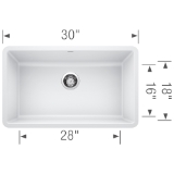 Blanco 442533 PRECIS™ SILGRANIT® Composite Sink, White, Rectangle Shape, 28 in L x 16 in W x 9-1/2 in D Bowl, 30 in L x 18 in W, Undermount, Granite