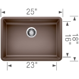 Blanco 442546 PRECIS™ SILGRANIT® Composite Sink, Café, Rectangle Shape, 23 in L x 16 in W x 5 in D Bowl, 25 in L x 18 in W x 5-1/2 in H, Undermount, Granite
