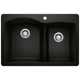Blanco 442908 DIAMOND™ 1-3/4 Offset Bowl Dual-Mount Kitchen Sink, Rectangular Shape, 1 Faucet Hole, 33 in L x 22 in W x 9.866 in H, Drop-In/Undermount, SILGRANIT®, Coal Black