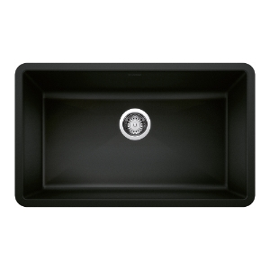 Blanco 442935 PRECIS™ Super Single Bowl Kitchen Sink, Coal Black, Rectangular Shape, 30 in L x 17 in W x 9-1/2 in D Bowl, 32 in L x 19 in W x 9.866 in H, Undermount, SILGRANIT®
