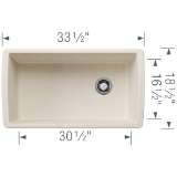 Blanco 443071 DIAMOND SILGRANIT® Super Single Sink, Soft White, Rectangle Shape, 9-1/2 in L x 30-1/2 in W Bowl x 16-1/2 in D Bowl, 9-15/16 in H x 33-1/2 in W x 18-1/2 in D, Undermounting, Granite