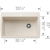Blanco 443072 DIAMOND SUPER SILGRANIT® Single Dual Mount Sink, Rectangle Shape, 1 Faucet Hole, 10 in H x 33-1/2 in W x 22 in D, Drop-In/Undermounting, Granite, Soft White