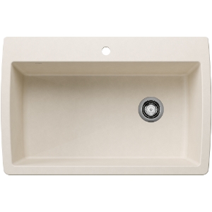 Blanco 443072 DIAMOND SUPER SILGRANIT® Single Dual Mount Sink, Rectangle Shape, 1 Faucet Hole, 10 in H x 33-1/2 in W x 22 in D, Drop-In/Undermounting, Granite, Soft White