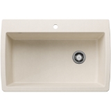 Blanco 443072 DIAMOND SUPER SILGRANIT® Single Dual Mount Sink, Rectangle Shape, 1 Faucet Hole, 10 in H x 33-1/2 in W x 22 in D, Drop-In/Undermounting, Granite, Soft White