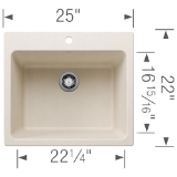 Blanco 443079 LIVEN SILGRANIT® Laundry Sink, Rectangle Shape, 12-1/2 in H x 25 in W x 22 in D, Drop-In/Undermounting, Granite, Soft White