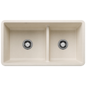 Blanco 443080 PRECIS SILGRANIT® Low divide 1-3/4 Sink, Soft White, Rectangle Shape, 17, 13 in W Bowl x 16 in D Bowl, 33 in W x 18 in D, Undermounting, Granite