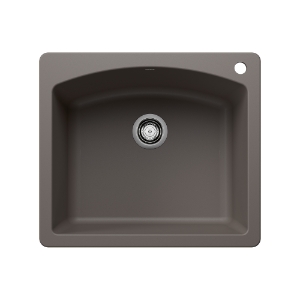 Blanco 443097 DIAMOND SILGRANIT® Single Dual Mount Sink, Square Shape, 1 Faucet Hole, 10-1/2 in H x 25 in W x 22 in D, Drop-In/Undermounting, Granite, Volcano Gray