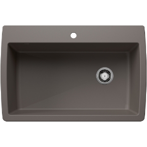 Blanco 443109 DIAMOND SUPER SILGRANIT® Single Dual Mount Sink, Rectangle Shape, 1 Faucet Hole, 10 in H x 33-1/2 in W x 22 in D, Drop-In/Undermounting, Granite, Volcano Gray