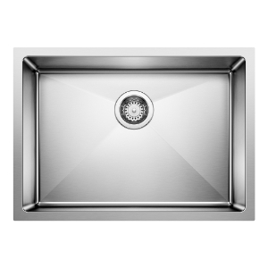 Blanco 443146 QUATRUS® Medium Single Sink, Satin, Rectangle Shape, 23 in W Bowl x 16 in D Bowl, 9 in H x 24-15/16 in W x 17-15/16 in D, Undermounting, Stainless Steel