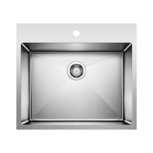 Blanco 443151 QUATRUS® Laundry Sink, Rectangle Shape, 12 in H x 24-15/16 in W x 22 in D, Drop-In/Undermounting, Stainless Steel, Satin