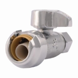 1/4 Turn Straight Stop Valve, 1/2 x 3/8 in Nominal, Push-Fit x Compression End Style, 200 psi Pressure, Brass Body, Polished Chrome, Import