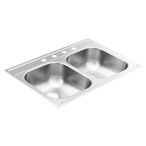 Moen® GS202154BQ 2000 Sink, Brushed Satin Stainless, 14 in L x 15-3/4 in W x 7 in D Bowl, 4 Faucet Holes, 33 in L x 22 in W, Drop-In Mount, 20 ga Stainless Steel