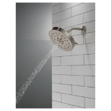 DELTA® 52488-SS-PR Universal Showerhead with H2Okinetic® Technology and Touch-Clean® Technology, 1.75 gpm Max Flow, 4 Sprays, 8 in Dia x 3-1/2 in H Head, Lumicoat® Stainless