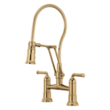 Brizo® 62174LF-PG Rook® Articulating Bridge Faucet With Finished Hose, Commercial, 1.8 gpm Flow Rate, 8 in Center, 360 deg Swivel Spout, Polished Gold, 2 Handles