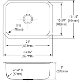 Elkay® DCFU2115 Dayton® Kitchen Sink, Soft Satin, Rectangle Shape, 21 in L x 15-3/4 in W x 8 in D Bowl, 23-1/2 in L x 18-1/4 in W x 8 in H, Under Mount, 18 ga 304 Stainless Steel