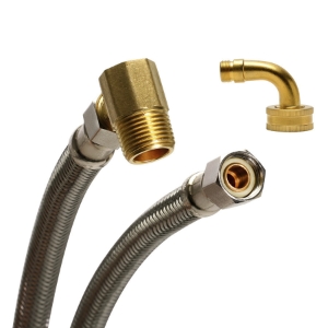 Fluidmaster® 60" Braided Stainless Steel Dishwasher Connector, 3/8” Compression x 3/8” Compression, Includes 3/8” and 3/4” Elbow