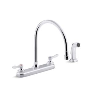 Kohler® 810T71-4AHA-CP Triton™ Bowe® Kitchen Sink Faucet, 1.5 gpm Flow Rate, 8 in Center, Rigid/Swivel Gooseneck Spout, Polished Chrome, 2 Handles