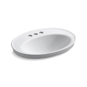 Kohler® 2075-4-0 Serif® Self-Rimming Bathroom Sink With Overflow Drain, Oval Shape, 4 in Faucet Hole Spacing, 22-1/8 in W x 16-1/4 in D x 8-1/4 in H, Drop-In Mount, Vitreous China, White