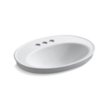 Kohler® 2075-4-0 Serif® Self-Rimming Bathroom Sink with Overflow Drain, Oval Shape, 4 in Faucet Hole Spacing, 22-1/8 in W x 16-1/4 in D x 8-1/4 in H, Drop-In Mount, Vitreous China, White