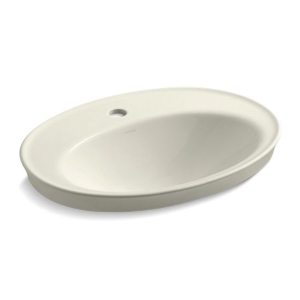Kohler® 2075-1-96 Serif® Self-Rimming Bathroom Sink With Overflow Drain, Oval Shape, 22-1/8 in W x 16-1/4 in D x 8-1/4 in H, Drop-In Mount, Vitreous China, Biscuit