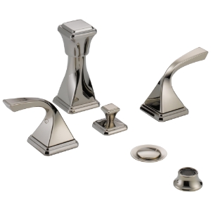 Brizo® 68430-PN Virage® Widespread Bidet Faucet, Commercial, 5 to 8 in Center, Polished Nickel, 3 Handles, Pop-Up Drain
