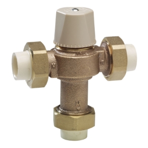 WATTS® 0559162 LFMMV Thermostatic Mixing Valve, 3/4 in Nominal, CPVC Union End Style, 150 psi Pressure, 0.5 to 20 gpm Flow, Cast Copper Silicon Alloy Body