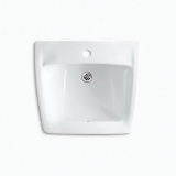 Kohler® 1722-0 Chesapeake™ Bathroom Sink, Squared Shape, 19-1/4 in W x 17-1/4 in D x 8-1/8 in H, Wall Mount, Vitreous China, White